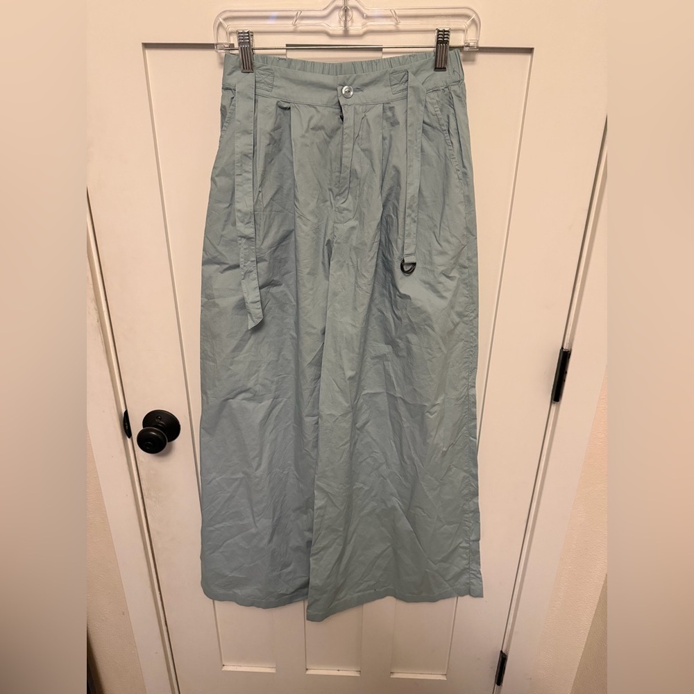 YFB Young Fabulous & Broke Wide Leg High Waist Pants Blue Pleated Cotton Belt S